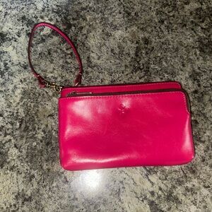 Pink Leather Wristlet Clutch